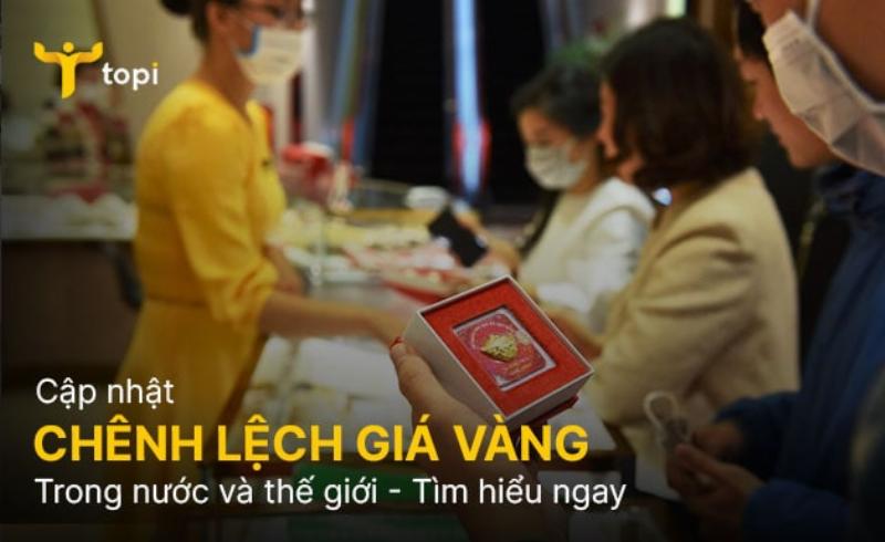 Biểu đồ hoặc hình ảnh so sánh giá vàng Mi Hồng (VNĐ) và giá vàng thế giới (USD), thể hiện sự chênh lệch