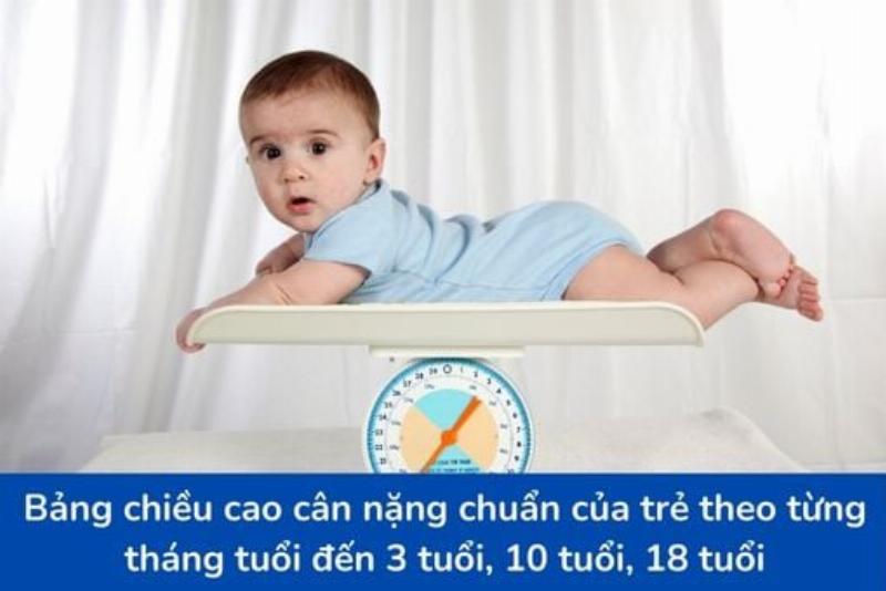 Hình ảnh minh họa một bảng size quần áo trẻ em mẫu, hiển thị cột chiều cao, cân nặng và size tương ứng