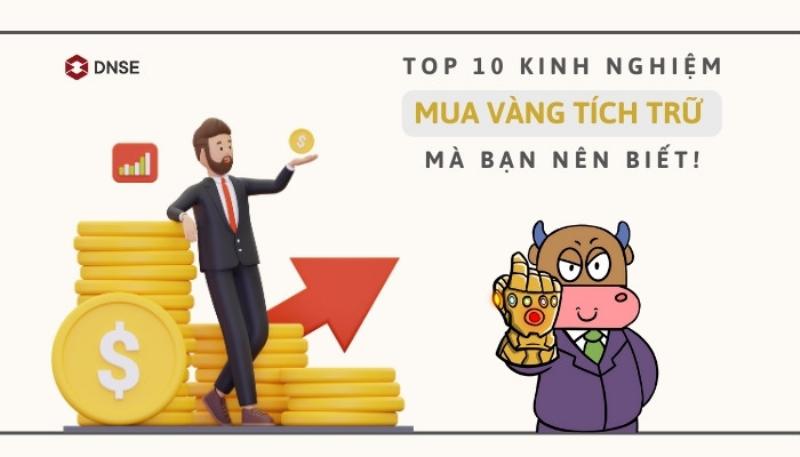 Hình ảnh minh họa hai mục tiêu: đầu tư (biểu đồ tăng trưởng) và tích trữ (hộp đựng vàng), liên quan đến mua vàng tại Bảo Tín Minh Châu