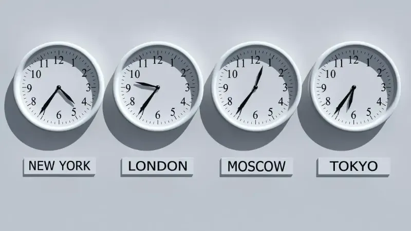Đồng hồ hiển thị giờ Moscow và giờ Việt Nam, minh họa sự chênh lệch 4 tiếng