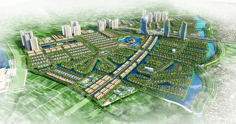 Hình ảnh phối cảnh một khu đô thị mới hiện đại tại Việt Nam, thể hiện sự phát triển không gian sống.